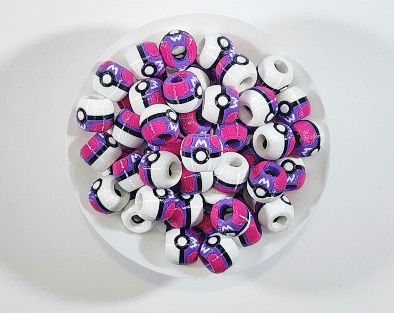 Pokemon Inspired Beads for Hair — Pokeball Charm Beads for Braids, Cosplay Jewelry, Festival Hair Accessories, Gift for Pokemon Fan